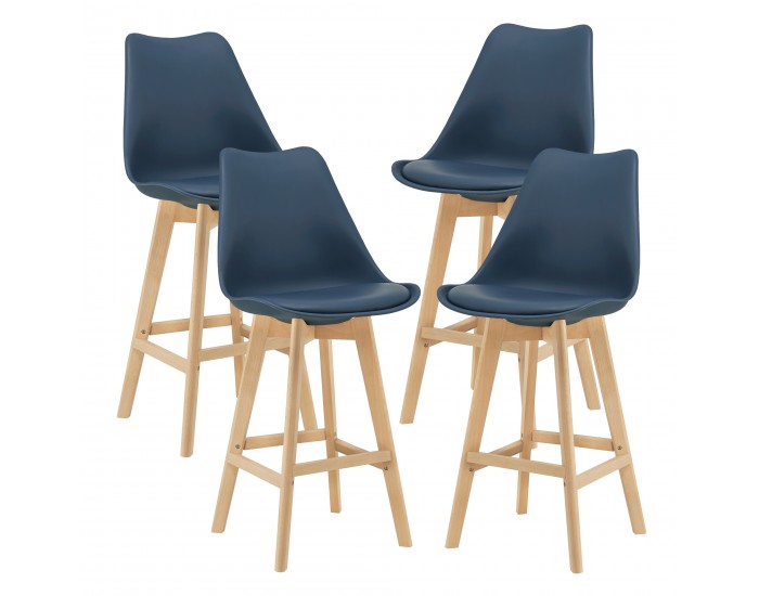 Бар стол с облегалка Lublin,  Комплект от 4 броя, син цвят