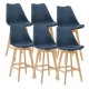 Бар стол с облегалка Lublin,  Комплект от 6 броя,  син цвят