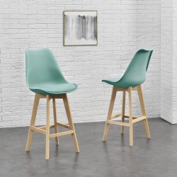 Бар стол с облегалка Lublin,  Комплект от 6 броя, ментово зелен цвят - Бар столове