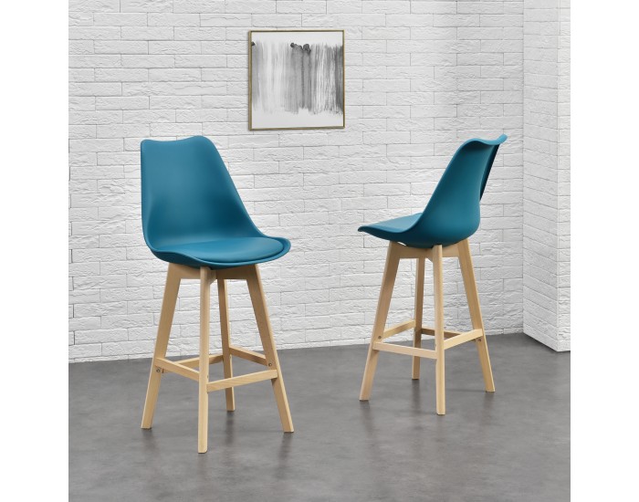 Бар стол с облегалка Lublin, Комплект от 4 броя,  Тюркоазен цвят