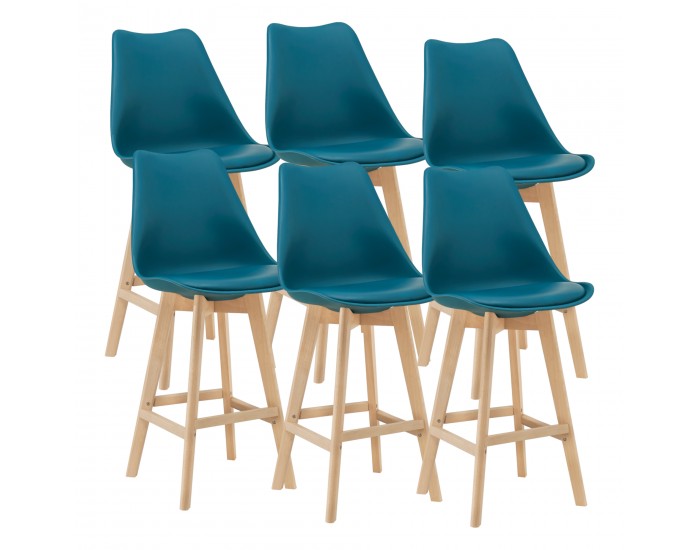 Бар стол с облегалка Lublin,  Комплект от 6 броя, Тюркоазен цвят