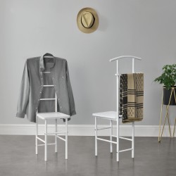 Мъжки камериерски стол Anahim, размери 107x45x45 см със закачалка + поставка за панталон, рафт с метална рамка,  Бял цвят - Трапезни столове