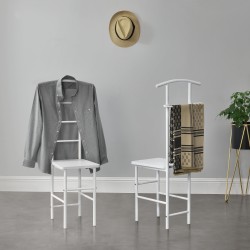 Мъжки камериерски стол Anahim, размери 107x45x45 см със закачалка + поставка за панталон, рафт с метална рамка,  Бял цвят - Закачалки
