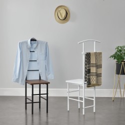 Мъжки камериерски стол Anahim, размери  107x45x45 см,  със закачалка + поставка за панталон, рафт, метална рамка, вид на орех - Sonata G