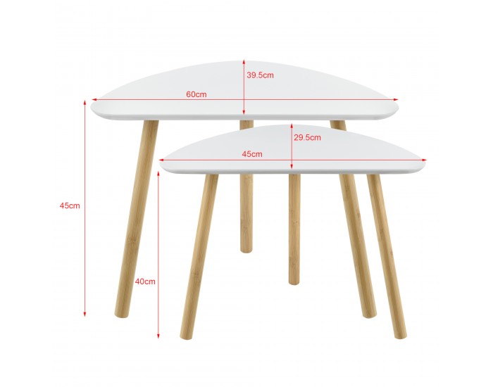 Комплект холни масички Levanger, 2 броя, Бял, MDF/бамбук