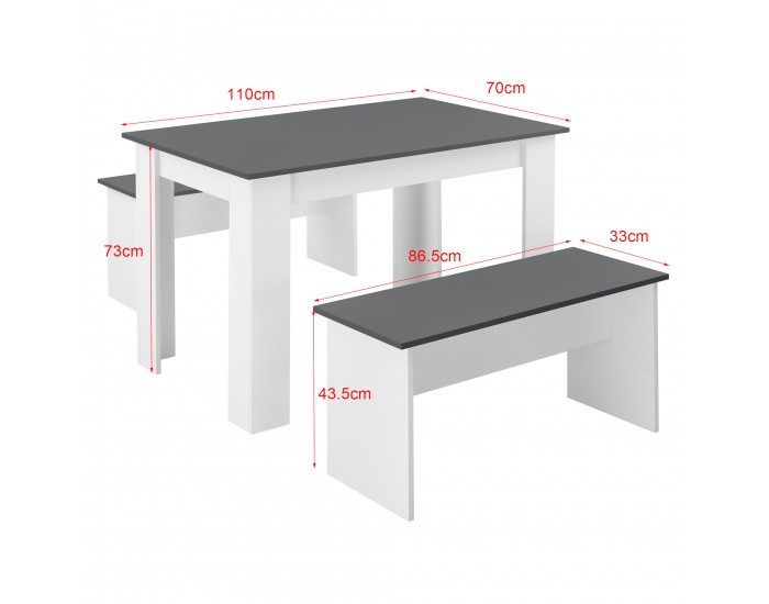 Комплект маса и пейка Hokksund, размери 110x70 см,  с 2 пейки,  Бяло, Сив цвят