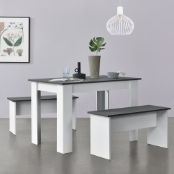 Комплект маса и пейка Hokksund, размери 110x70 см,  с 2 пейки,  Бяло, Сив цвят - Sonata G