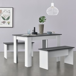 Комплект маса и пейка Hokksund, размери 110x70 см,  с 2 пейки,  Бяло, Сив цвят - Кухненски прибори