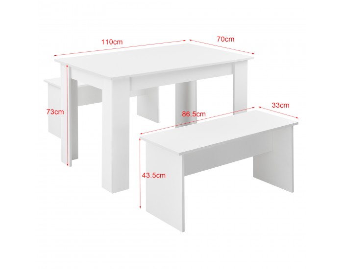 Комплект маса и пейка Hokksund, размери  110x70 см,  с 2 пейки, в бял цвят