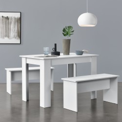 Комплект маса и пейка Hokksund, размери  110x70 см,  с 2 пейки, в бял цвят - Комплекти маси и столове