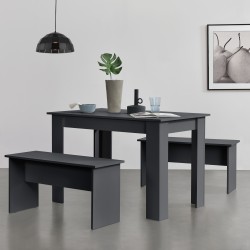 Трапезна маса Hokksund, размери 110x70 см, с 2 пейки, Сив цвят - Кухненски прибори