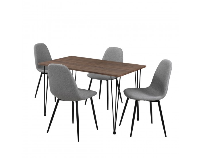 Елегантна дизайнерска маса с 4 стола 120 x 70 cm Ефект Дърво/ Сив