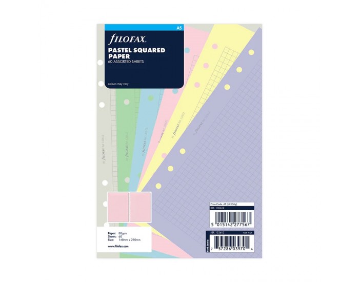 Filofax Пълнител за органайзер Pastel, A5, на квадратчета, цветен Filofax Пълнител за органайзер Pastel, A5, на квадратчета, цветен