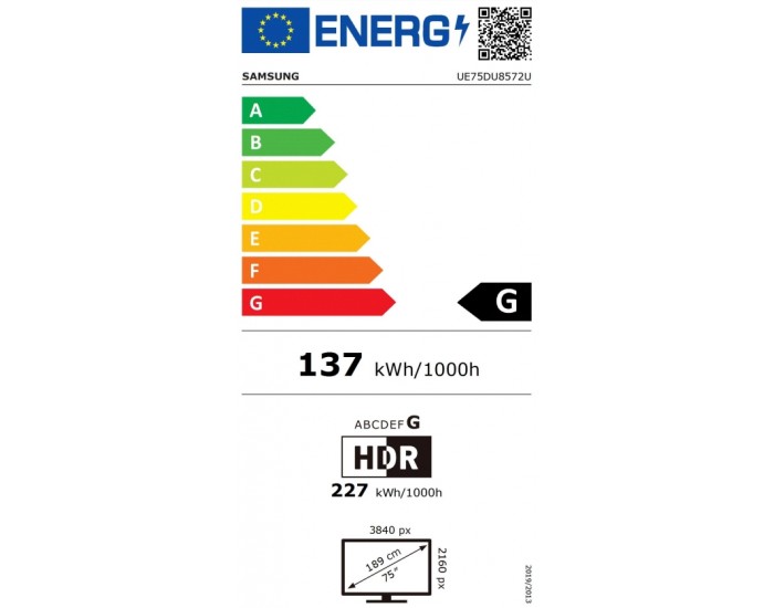 Телевизор Samsung 75" 75DU8572 AI 4K UHD LED TV, SMART, 3xHDMI, 2xUSB, Wi-Fi 5, Bluetooth 5.2, Frameless, Drak Gray