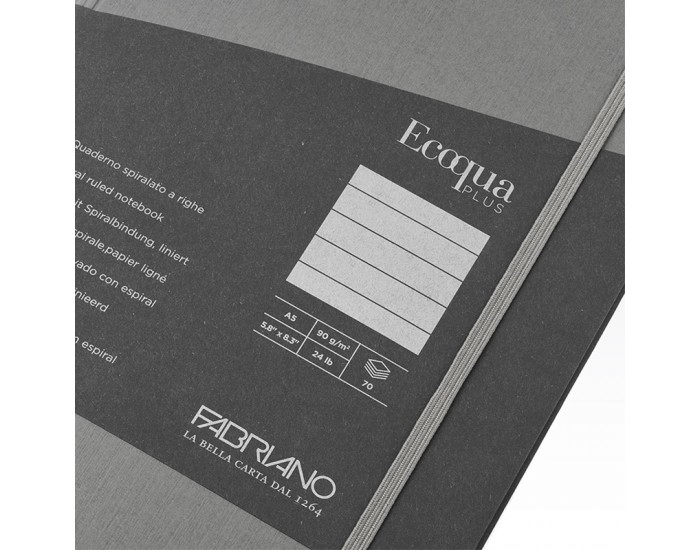 Fabriano Тетрадка Ecoqua+, A5, картонена корица, със скрита спирала, 70 листа, антрацит Fabriano Тетрадка Ecoqua+, A5, картонена корица, със скрита спирала, 70 листа, антрацит