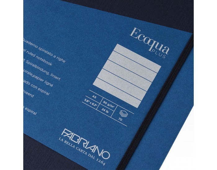 Fabriano Тетрадка Ecoqua+, A5, картонена корица, със скрита спирала, 70 листа, тъмносиня Fabriano Тетрадка Ecoqua+, A5, картонена корица, със скрита спирала, 70 листа, тъмносиня