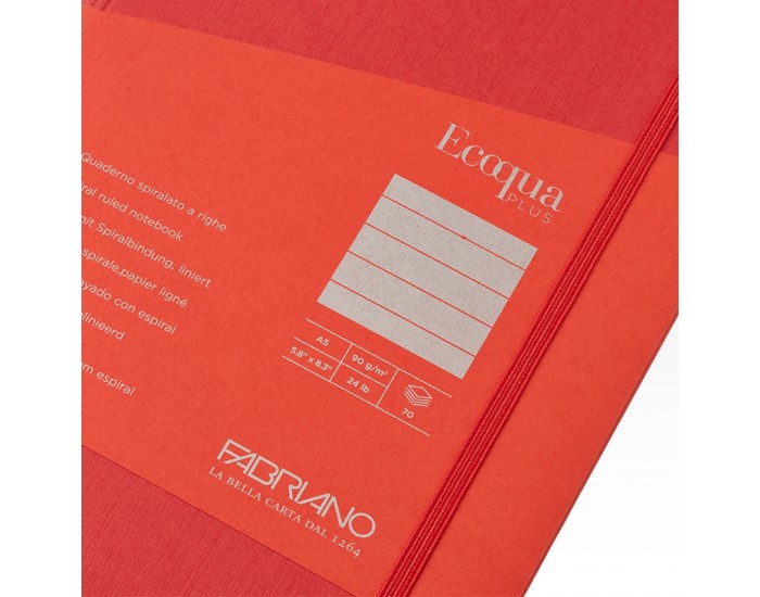 Fabriano Тетрадка Ecoqua+, A5, картонена корица, със скрита спирала, 70 листа, малина Fabriano Тетрадка Ecoqua+, A5, картонена корица, със скрита спирала, 70 листа, малина