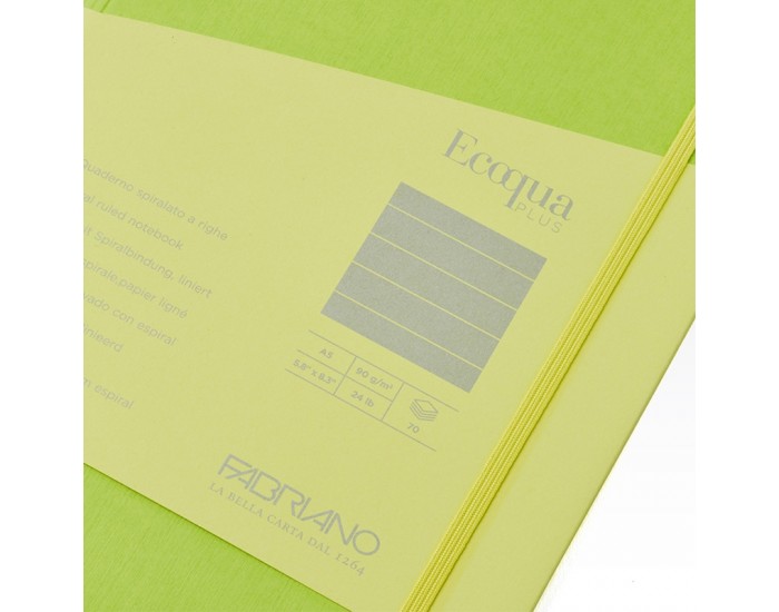 Fabriano Тетрадка Ecoqua+, A5, картонена корица, със скрита спирала, 70 листа, лайм Fabriano Тетрадка Ecoqua+, A5, картонена корица, със скрита спирала, 70 листа, лайм