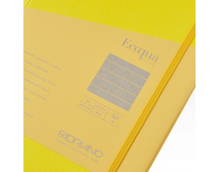 Fabriano Тетрадка Ecoqua+, A5, картонена корица, със скрита спирала, 70 листа, жълта Fabriano Тетрадка Ecoqua+, A5, картонена корица, със скрита спирала, 70 листа, жълта