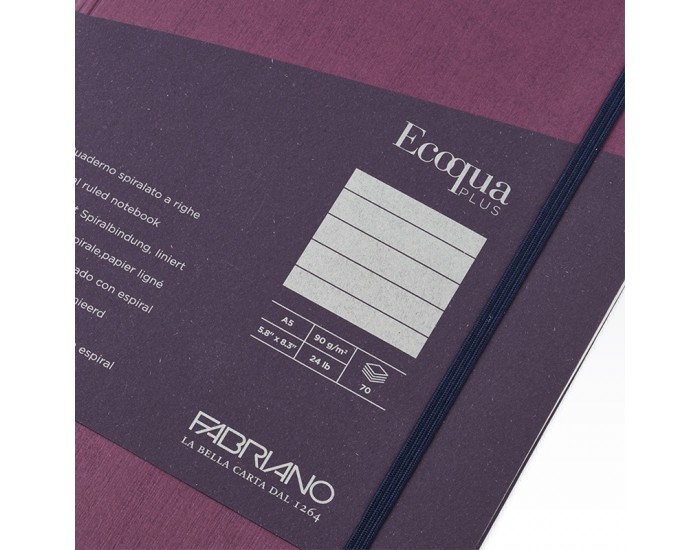 Fabriano Тетрадка Ecoqua+, A5, картонена корица, със скрита спирала, 70 листа, лилава Fabriano Тетрадка Ecoqua+, A5, картонена корица, със скрита спирала, 70 листа, лилава