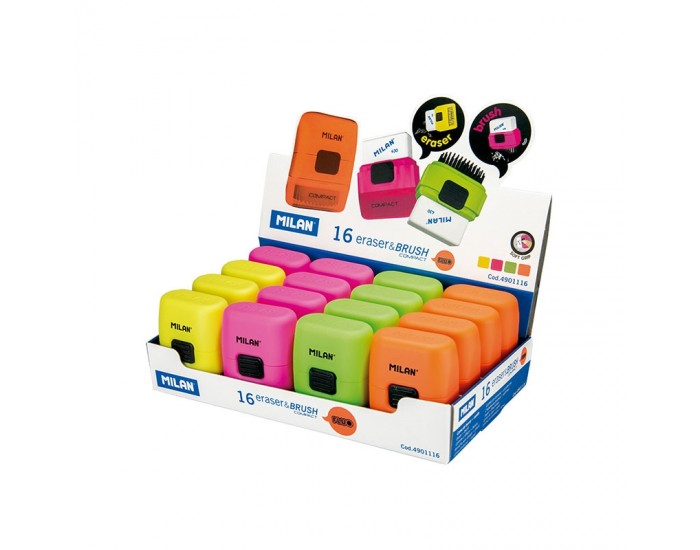 Milan Гума за молив Fluo, с ръкав, с четка, цвят асорти Milan Гума за молив Fluo, с ръкав, с четка, цвят асорти