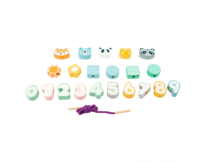 Small Foot Игра за нанизване Животни и числа, в пастелни цветове, 22 части Small Foot Игра за нанизване Животни и числа, в пастелни цветове, 22 части