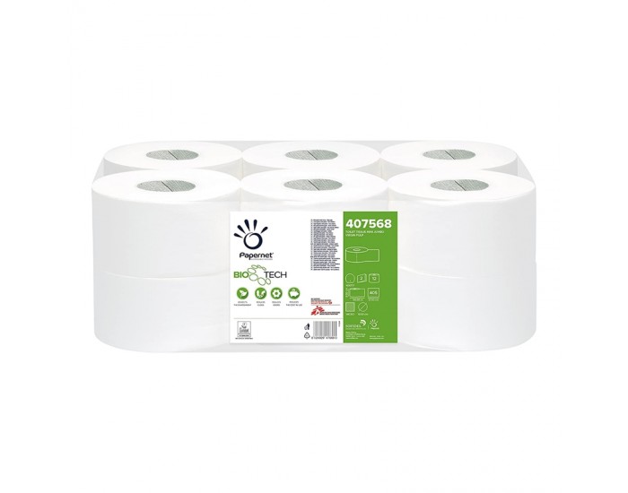 Papernet Тоалетна хартия Bio Tech, Mini Jumbo, двупластова, 12 броя Papernet Тоалетна хартия Bio Tech, Mini Jumbo, двупластова, 12 броя