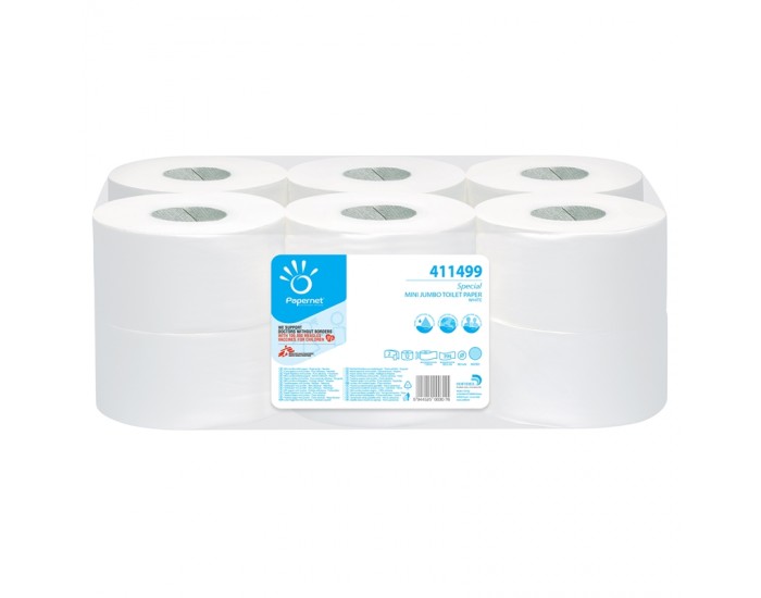 Papernet Тоалетна хартия Mini Jumbo, двупластова, избелена, 400 g, 12 броя Papernet Тоалетна хартия Mini Jumbo, двупластова, избелена, 400 g, 12 броя