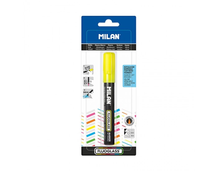 Milan Маркер Fluoglass, скосен, изтриваем, жълт Milan Маркер Fluoglass, скосен, изтриваем, жълт