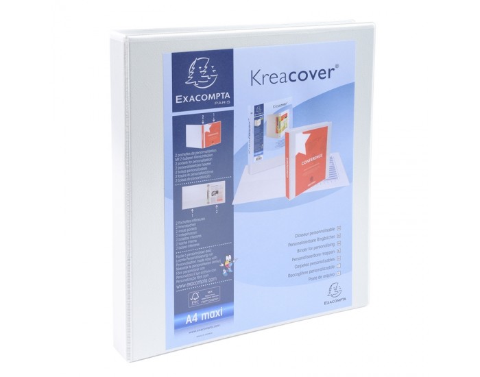 Exacompta Папка Kreacover, А4, с 2 ринга, 3 джоба, 38 mm, бяла Exacompta Папка Kreacover, А4, с 2 ринга, 3 джоба, 38 mm, бяла