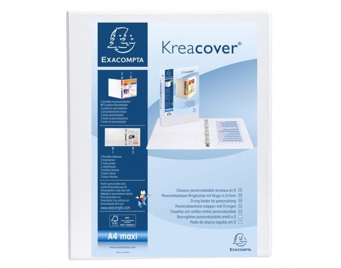 Exacompta Папка Kreacover, А4, с 2 ринга, 3 джоба, PP, 38 mm, бяла Exacompta Папка Kreacover, А4, с 2 ринга, 3 джоба, PP, 38 mm, бяла
