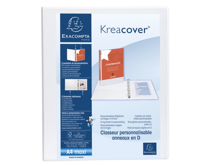 Exacompta Папка Kreacover, А4, с 2 ринга, 3 джоба, PP, 47 mm, бяла