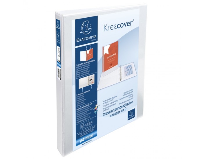 Exacompta Папка Kreacover, А4, с 2 ринга, 3 джоба, PP, 47 mm, бяла