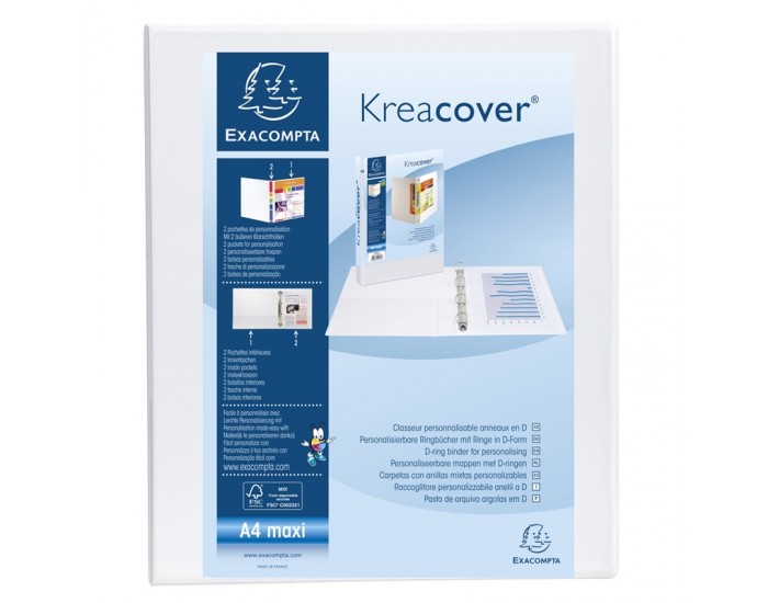 Exacompta Папка Kreacover, А4, с 4 ринга, 3 джоба, PP, 47 mm, бяла Exacompta Папка Kreacover, А4, с 4 ринга, 3 джоба, PP, 47 mm, бяла