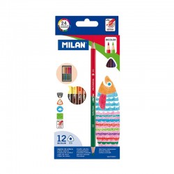 Milan Цветни моливи Triangular Bicolour, 12 броя, 24 цвята - Моливи и Аксесоари