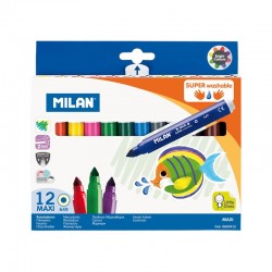 Milan Флумастери Maxi Super Washable, 12 цвята - Пишещи средства
