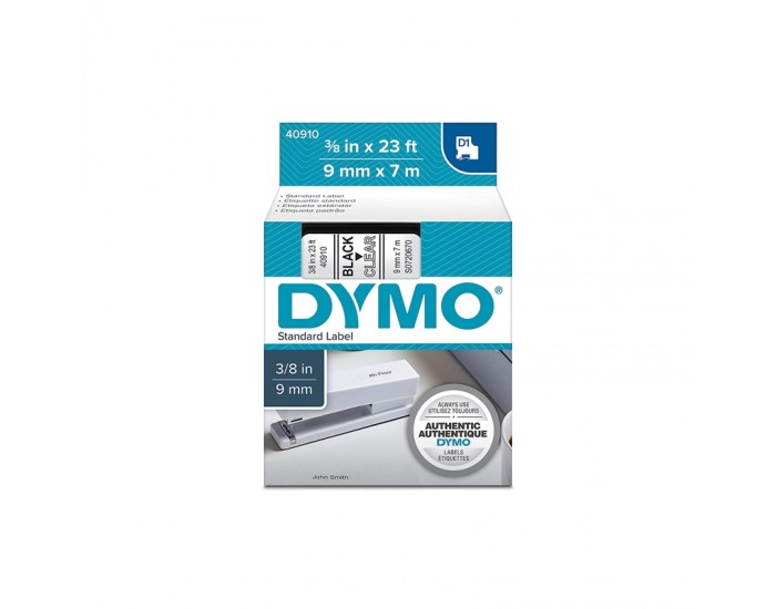 Dymo Лента 40910, 9 x 7 m, черни букви/прозрачен фон Dymo Лента 40910, 9 x 7 m, черни букви/прозрачен фон