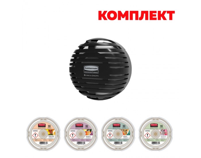 Rubbermaid Диспенсър за ароматизатор TCell 2.0, черен, с включени 4 пълнителя Mango Blast Rubbermaid Диспенсър за ароматизатор TCell 2.0, черен, с включени 4 пълнителя Mango Blast