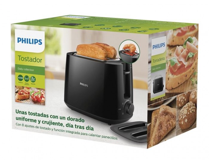 PHILIPS Daily Collection Toaster 8 settings Integrated bun warming rack Compact design PHILIPS Daily Collection Toaster 8 settings Integrated bun warming rack Compact design