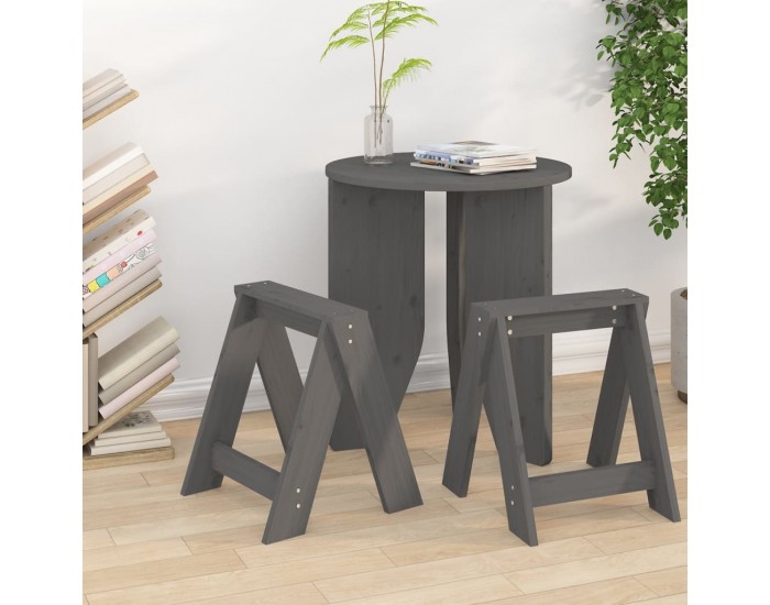 Sonata H Табуретки, 2 бр, сиви, 40x40x45 см, борово дърво масив Sonata H Табуретки, 2 бр, сиви, 40x40x45 см, борово дърво масив