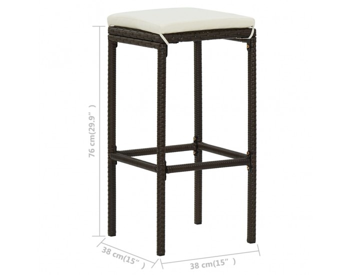 Sonata H Бар табуретки с възглавници, 3 бр, кафяв полиратан Sonata H Бар табуретки с възглавници, 3 бр, кафяв полиратан