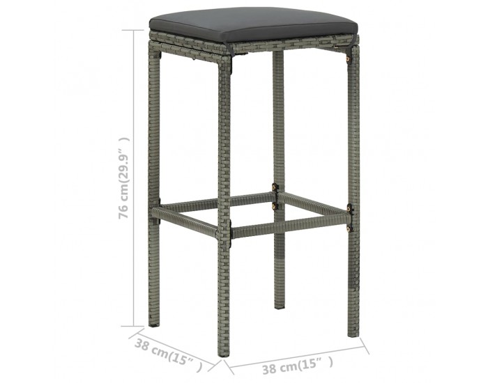 Sonata H Бар табуретки с възглавници, 4 бр, полиратан, сиви