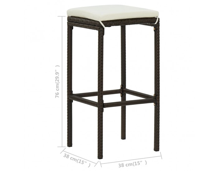 Sonata H Бар табуретки с възглавници, 2 бр, кафяв полиратан