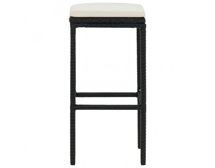 Sonata H Бар табуретки с възглавници, 4 бр, черен полиратан