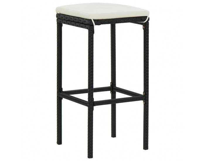 Sonata H Бар табуретки с възглавници, 4 бр, черен полиратан