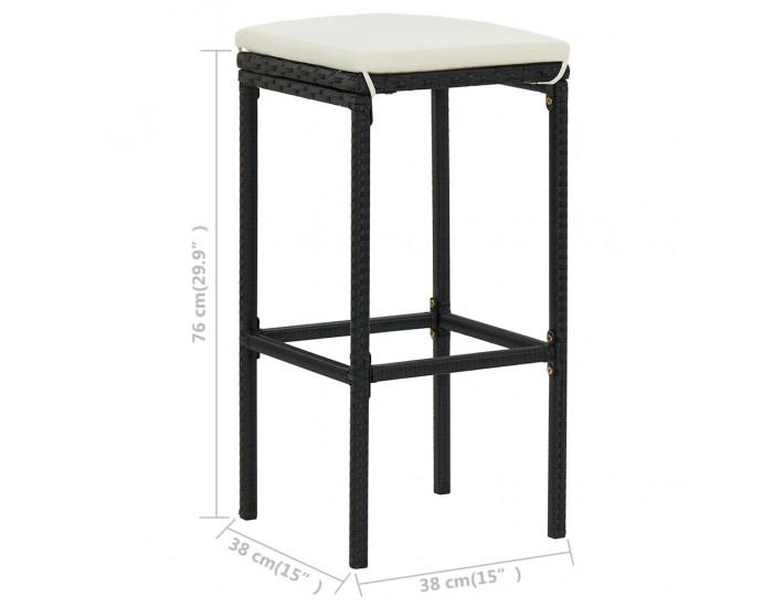 Sonata H Бар табуретки с възглавници, 4 бр, черен полиратан