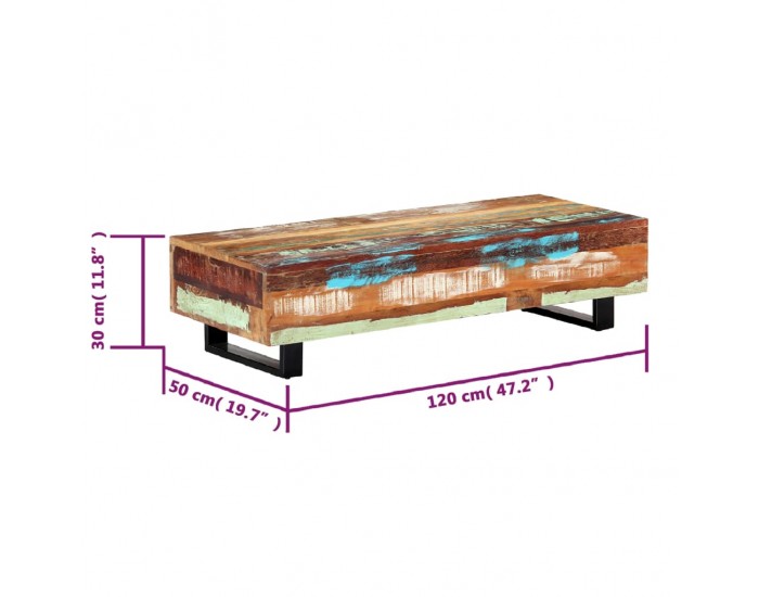 Sonata H Маса за кафе, 120x50x30 см, регенерирано дърво масив и стомана