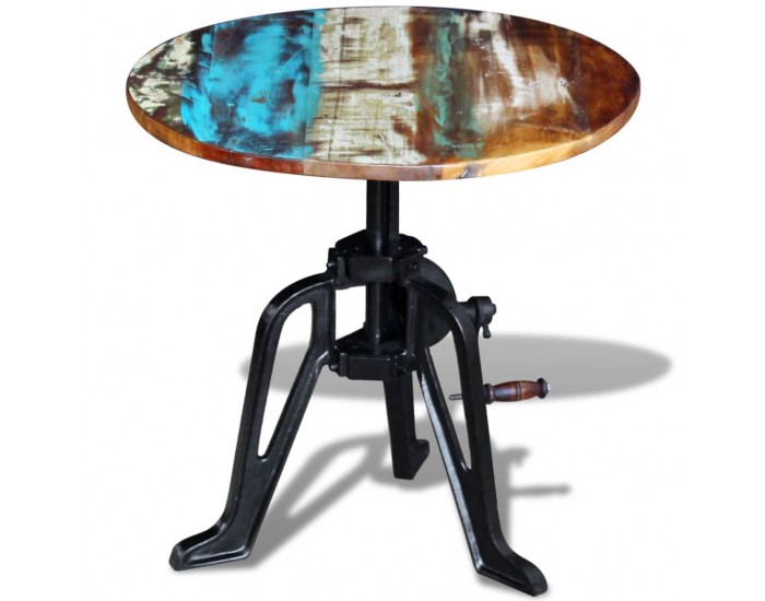 Sonata H Странична маса, регенерирано дърво масив и чугун, 60x(42-63) cм