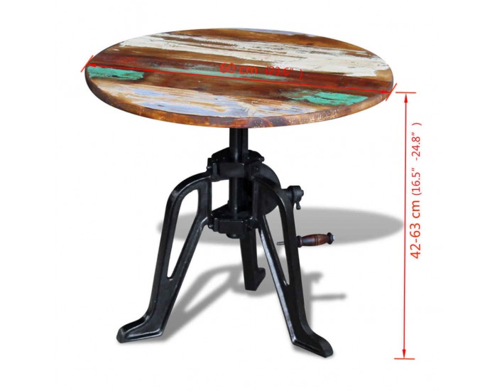 Sonata H Странична маса, регенерирано дърво масив и чугун, 60x(42-63) cм