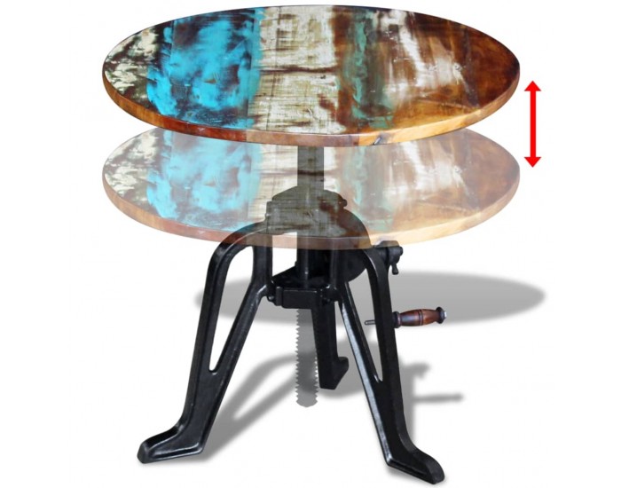 Sonata H Странична маса, регенерирано дърво масив и чугун, 60x(42-63) cм